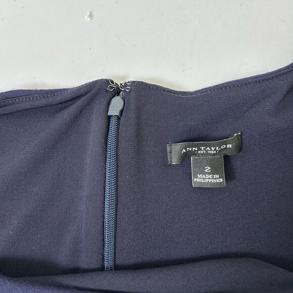 Ann Taylor Sheath Dress Size 2 Navy Sleeveless Ruched Asymmetrical Neck Stretch - Picture 5 of 12